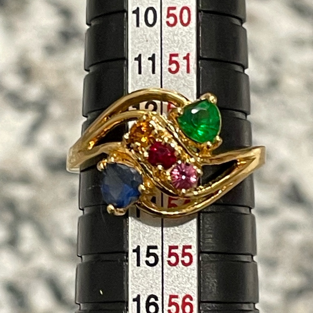 Vintage Style plated Tone Bypass Ring Sz 6.75 Multicolor Gemstone Statement Ring - Picture 10 of 11